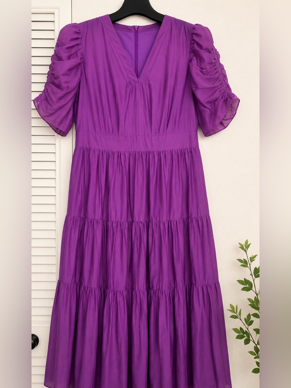 ME+EM Broderie Anglaise silk maxi elegant purple tiered dress S/M as is - Picture 6 of 11